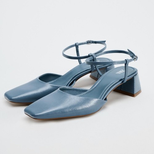 ZARA women's US 7.5 Blue Block Heel Shoes NWT - Picture 7 of 13