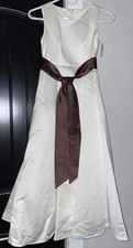 Little Maiden NEW WTRosalie Dress Girls Sz 8 Satin Ivory Sleeveless w/Brown Sash