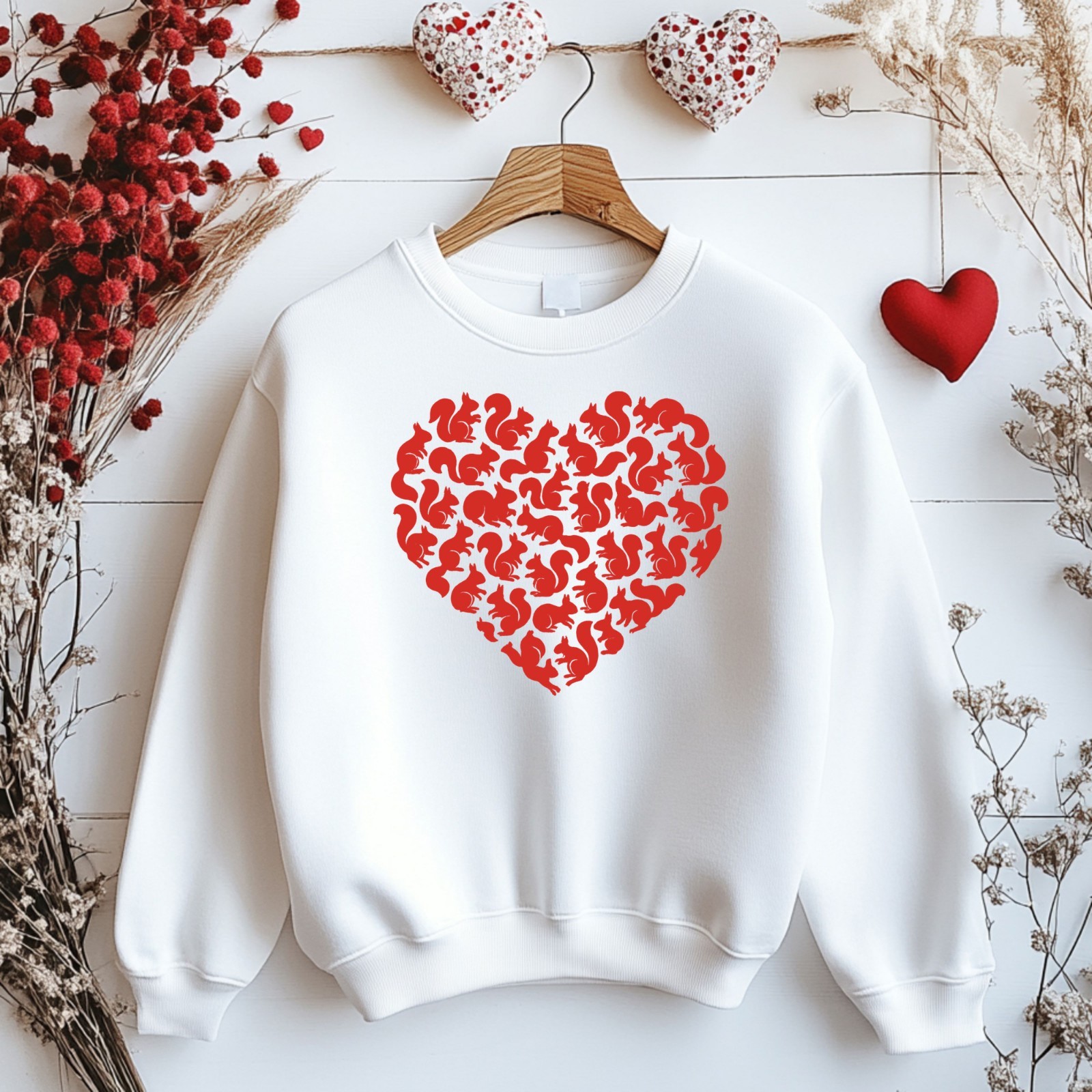 Funny Heart Love Squirrel Sweatshirt Printed Valentines Day Gift Unisex Sweater