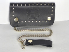 New Genuine Leather Biker Trucker Wallet Silver Studs Eagle Chain Anti-Theft