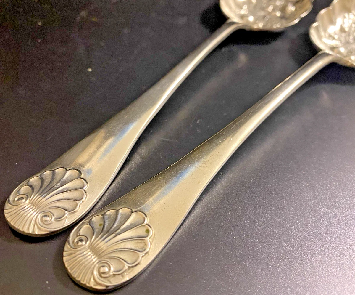 Antique Pair of Victorian Sheffield Nickel Silver Plated Berry Spoons