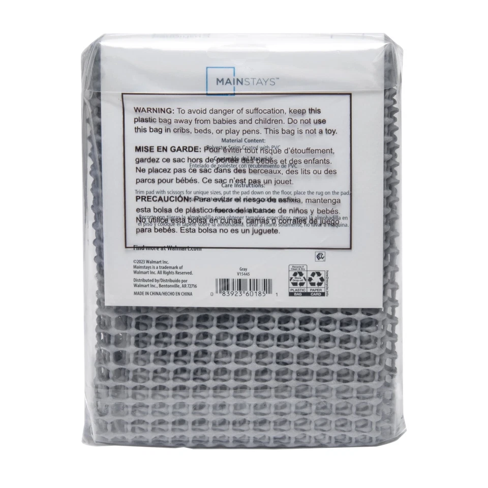 (Paquete de 2) Almohadilla de alfombra de poliéster Mainstays antideslizante, antideslizante, recubierta de PVC gris, 2' x 3' Foto 3 de 4