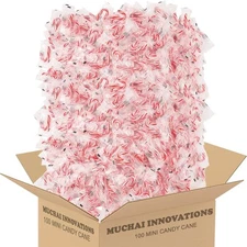 100 Mini Peppermint Candy Canes | Red & White | Individually Wrapped Treats