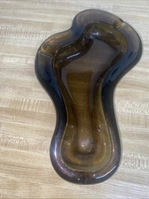 MCM Large Glass Amoeba Free Form Ashtray Brown 10” X 6”