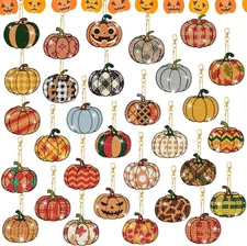 WILLBOND 30 Pcs Halloween Diamond Art Keychains Double Sided DIY Pumpkin 
