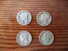 Lot of 4 Circulated Silver 10c Coin Dime    AUCTION NO RESERVE