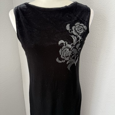 Vintage Black Velvet Sparkly Floral Detail Dress Small 90s Prom Y2K Formal