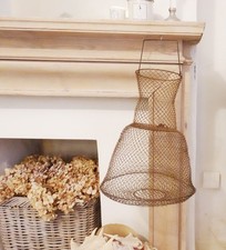 Antique Vintage French Metal Fishing Basket Rustic Nautical Farmhouse Decor 