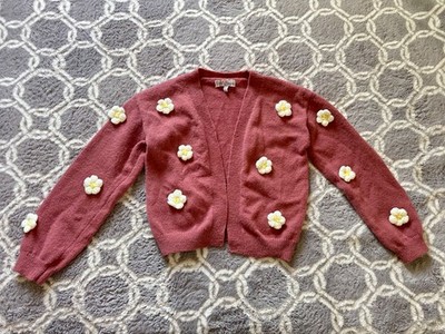 Petit Bonbon 3D Crochet Flowers Cardigan Pink Sweater Girl s Sz 6
