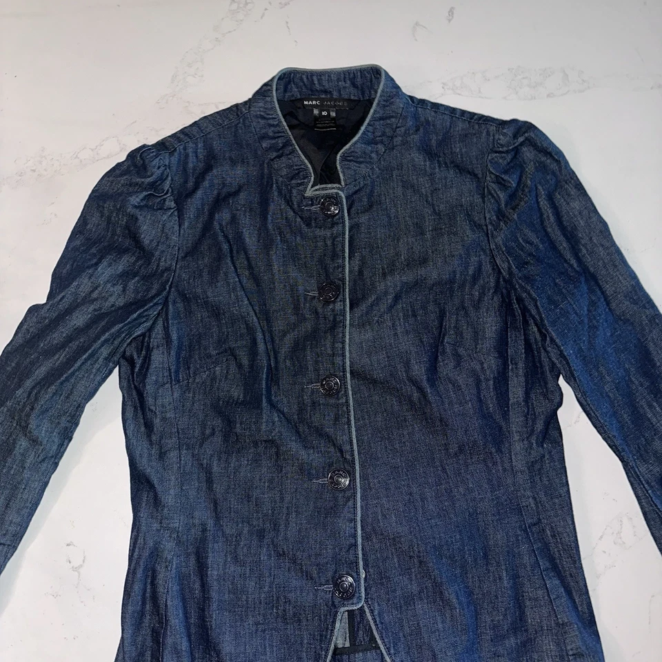 Chaqueta de mezclilla MARC JACOBS Peplum cuello alto talla 10 manga abullonada vintage Y2k 00s Foto 3 de 4