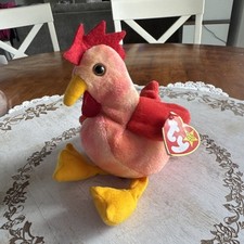 Rare Ty Beanie Baby Strut the Rooster 1996   P.V.C. Pellets With Tag 14 Errors