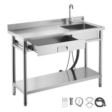 VEVOR Stainless Steel Utility Sink with Drawer Single Bowl 47.2 x 19.7 x 37 in