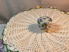 Vintage Lefton Chintz Porcelain Floral Purple Violet Footed Round Trinket 1239