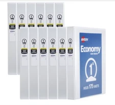 Avery Economy View 3 Ring Binders 1" Round Rings 12/pack White Binders (05711)