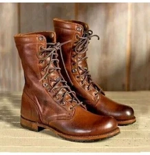 New Handmade Boots, High Ankle Combat Brown Leather Casual Men Marching Boots
