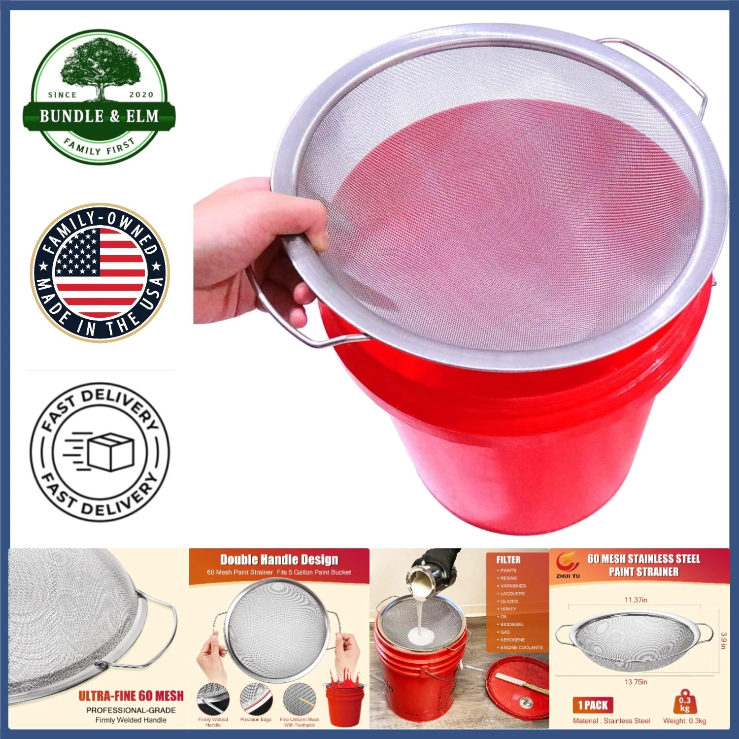 Stainless Steel Fine Mesh Paint Strainer for 5 Gallon Bucket Filter Tool