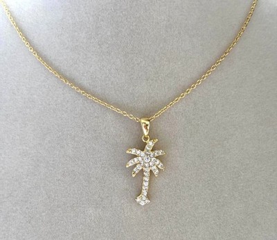 0,46 kt runder im Labor gezüchteter Diamant Plam Baum einzigartiger Anhänger als Geschenk 14 K Gelbgold
