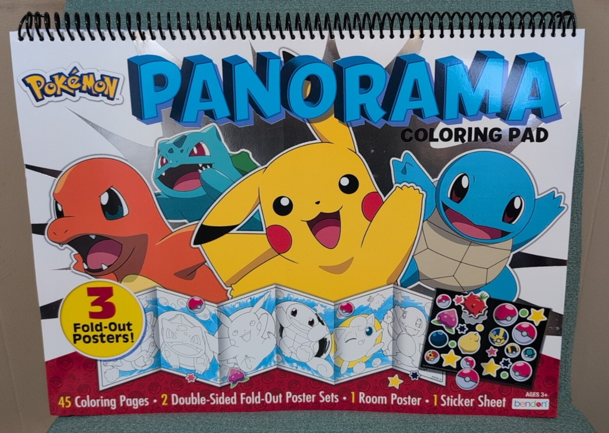 Nintendo Pokmon Giant Coloring Activity Pad Panorama Fold Out Poster &  Stickers | eBay