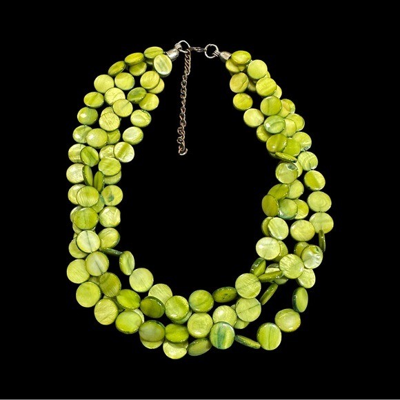 Handmade Multi-Strand Green Shell Disc Statement … - image 2