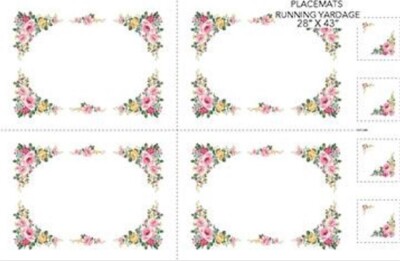 28'' X 44'' Panel Tea For Two Placemats Floral Border White Fabric Panel D578.86