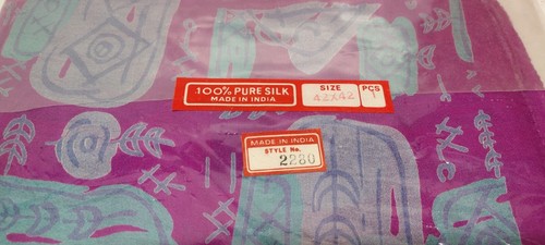 Vintage 100% Silk Scarf Vibrant Pink Fuchsia Colors Indian Made 1980s Designer - Picture 16 of 16