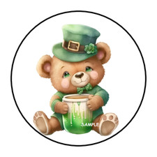 30 ST PATRICKS DAY STICKERS ENVELOPE SEALS LABELS 1.5" ROUND TEDDY BEAR CUTE