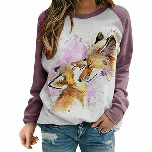 Damen Hase Kaninchen Print Langarm T-Shirt Tops Freizeit Tee Shirt Bluse S-3XL - Bild 20 von 27