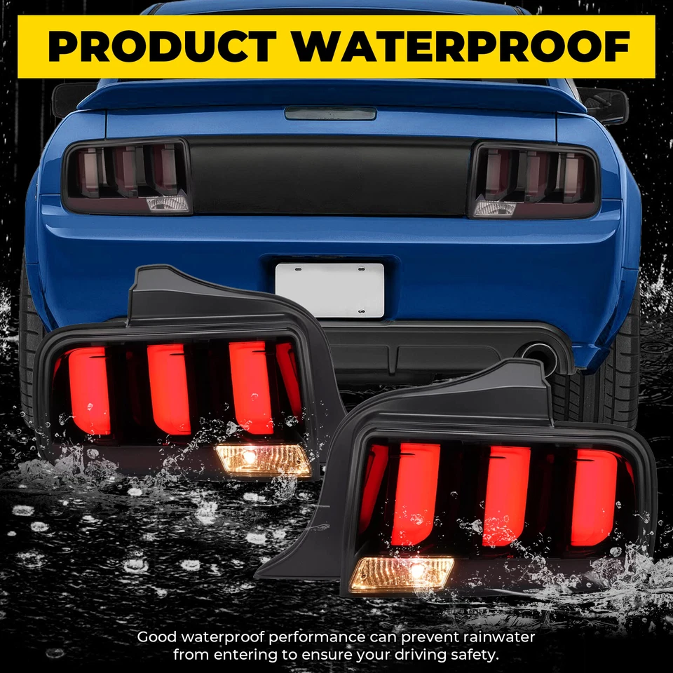 Pair LED Tube Signal Brake Lamps Smoked Tail Lights For 2005-2009 Ford Mustang - Imagem 4 de 4