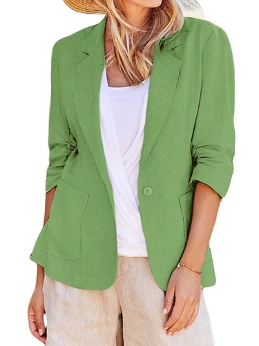 Damas Algodón Lino Chaqueta Traje Informal OL Trabajo Cuello Botón Blazer Abrigo Diario - Imagen 6 de 20
