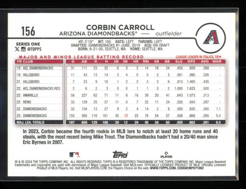 2024 Topps #156 Corbin Carroll - Picture 2 of 2