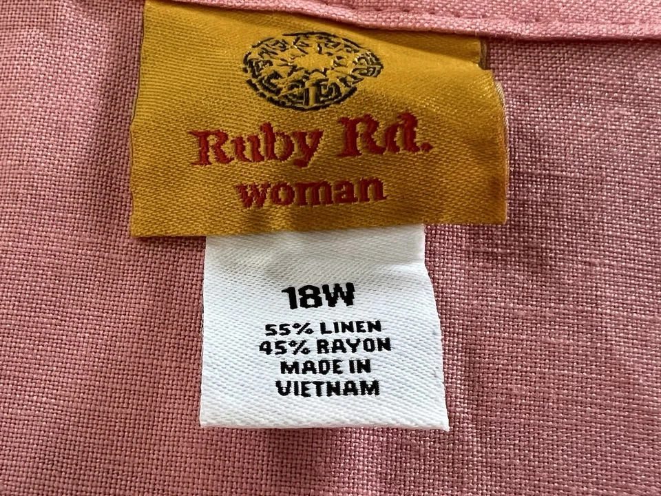 Ruby Rd 18W Linen Blend Lace Embellished Blazer Jacket Zip Up Pink Light READ - Image 4 of 4