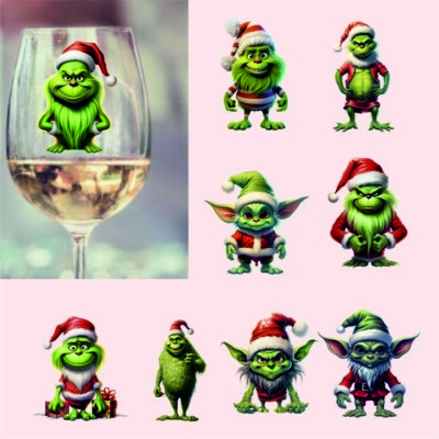 9x bunt gemischt Weihnachten Baby Yoda Grinch Vinyl Aufkleber Abziehbild Weinglas Auto