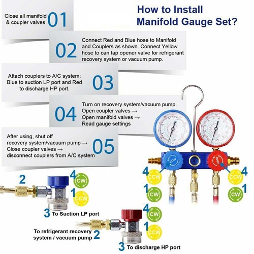 A/C HVAC Diagnostic Manifold Gauge Set Air Conditioner Manometer System Test Kit - Picture 8 of 15