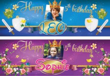 2 Personalised Birthday Banner Photo Children kids Princess prince Party poster