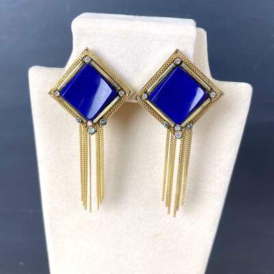 Marena clip on earrings - W Germany vintage - blue and gold