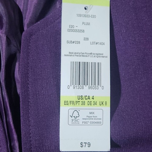 NWT Black Label by EvanPicone Womens Purple Long Sleeve Collarless Blazer Size 4 - Picture 6 of 8