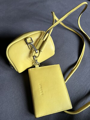 Esprit Portmonee Wallet Börse Mäppchen Set Gelb Leder Crossbody Bag Tasche Anhä