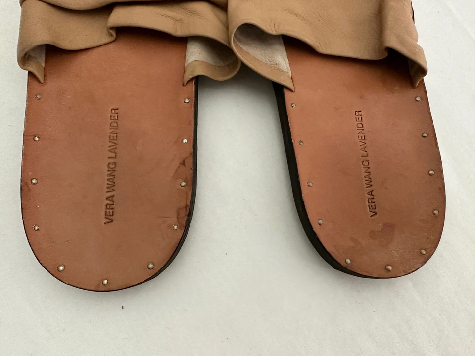 Vera Wang Lavender Tan Natural Leather Slide Flat Sandals Women's Sz 9.5 - Image 3 of 4