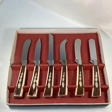 Vintage MCM Regent Sheffield Lot Of 6 Piece Cutlery & Accessories-Brown Wood