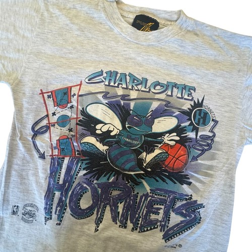Vintage Charlotte Hornets Shirt Youth XL Gray Pure Magic Single Stitch 90’s