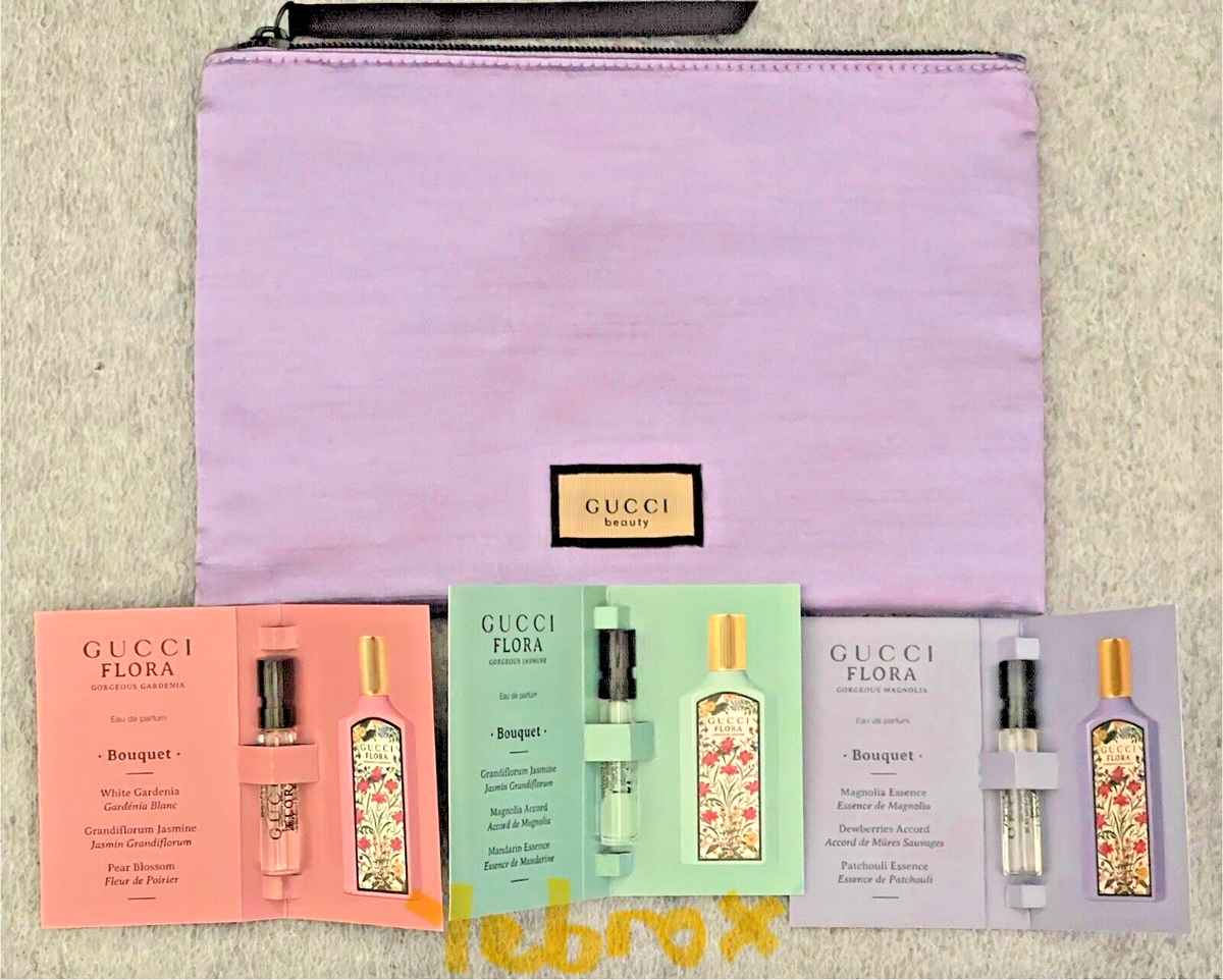Gucci Beauty Purple Shimmer Zip Pouch Bag &Gucci Flora Gucci Beauty Purple Shimmer Zip Pouch Bag &Gucci Flora