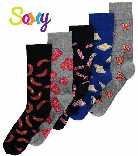 10 Pack Mens Breakfast Design Socks Size 6-11 Bacon Sausages Novelty Gift - 第 1/4 張圖片