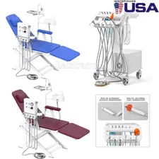 Portable Dental Delivery Unit with Air Compressor 4Holes Rolling Trolley /Chair