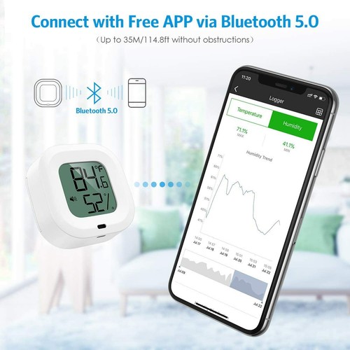 Wireless Thermometer Humidity Meter for iPhone/Android 35m Wireless Range - Picture 2 of 8