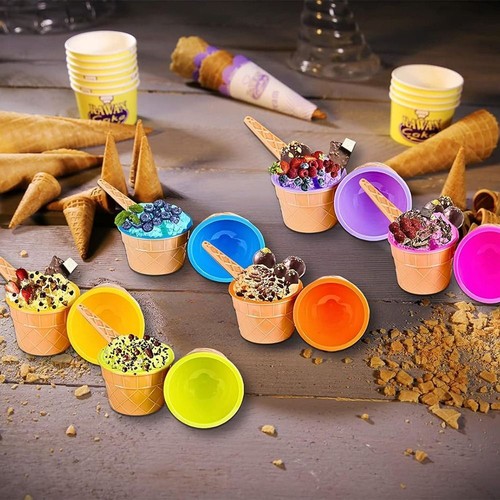6Pc/Set Kids Colourful Ice Cream Cup Ice Cream Bowls With Spoon Dessert Gifts AU - Picture 12 of 13