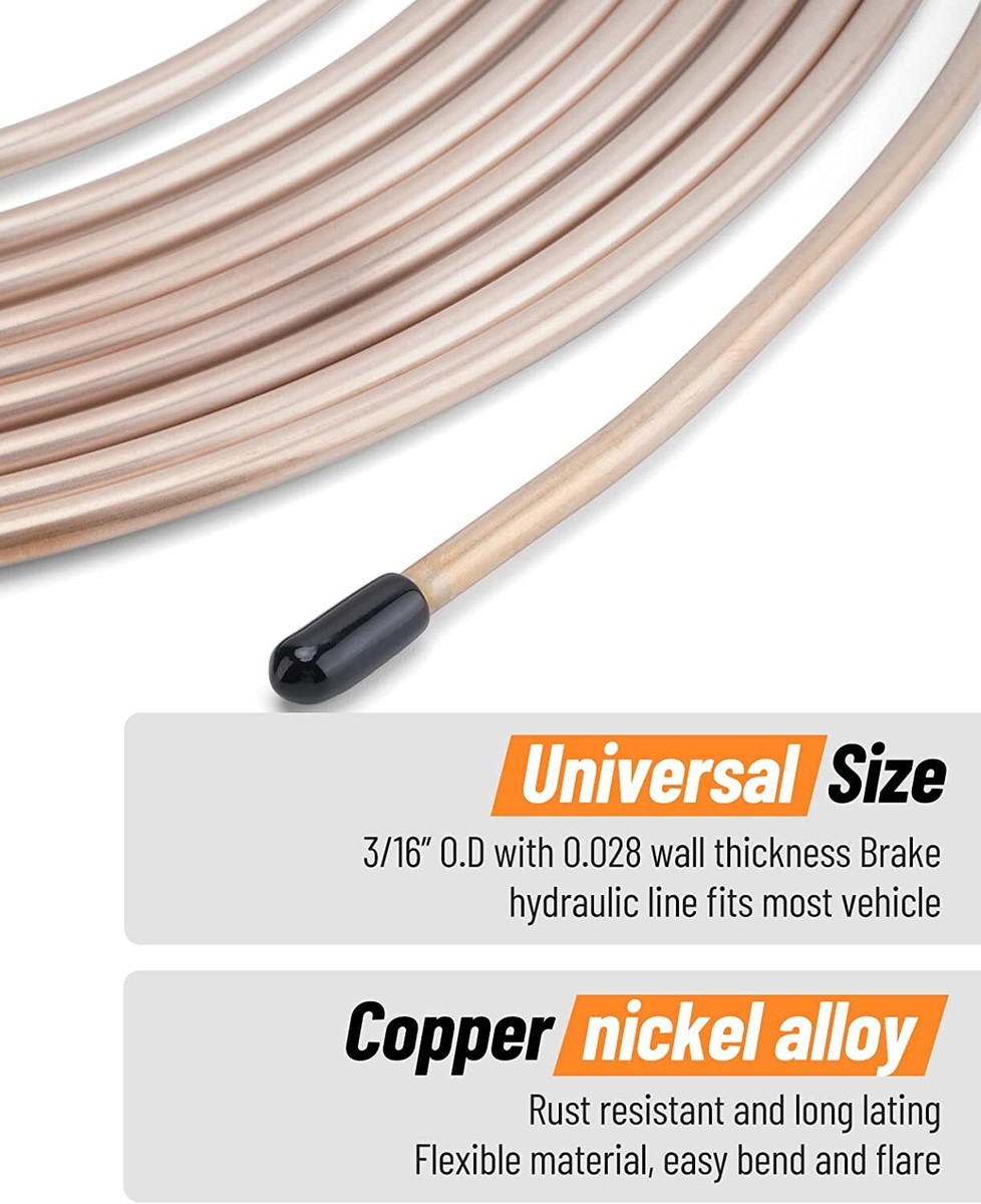 Complete Brake Line Repair Kit: 25ft Copper-Coated Line, Flaring Tool, And 22 Fittings/Nuts-1259031