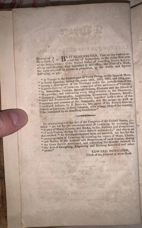 1806, 1st, VOYAGE TO EASTERN PART OF TERRA FIRMA, SPANISH MAIN, DEPONS, 2 VOL - Image 4 of 4