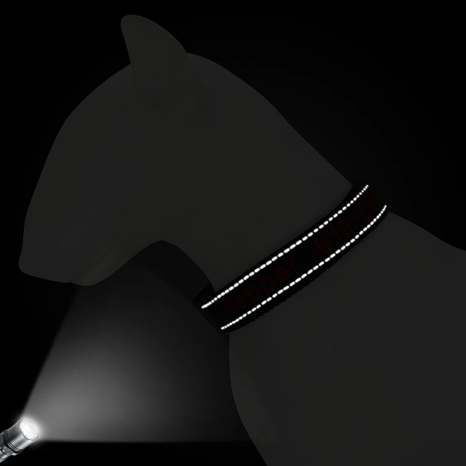 Embroidered Nylon Dog Collar Reflective Personalised ID Name Phone Number S-XL  - Image 3 of 4