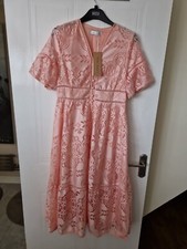 Womens Lined Peach Lace Dress, Tendency, Size M, Bust 34", New with tags