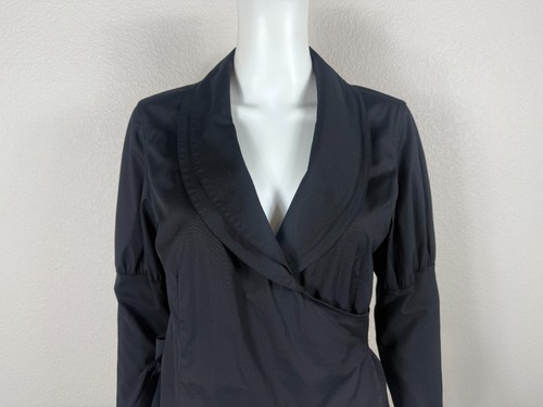 ANNE FONTAINE Paris Mireille Wrap Top Blouse Black Cotton Size 40 - NTSF - Imagen 7 de 7